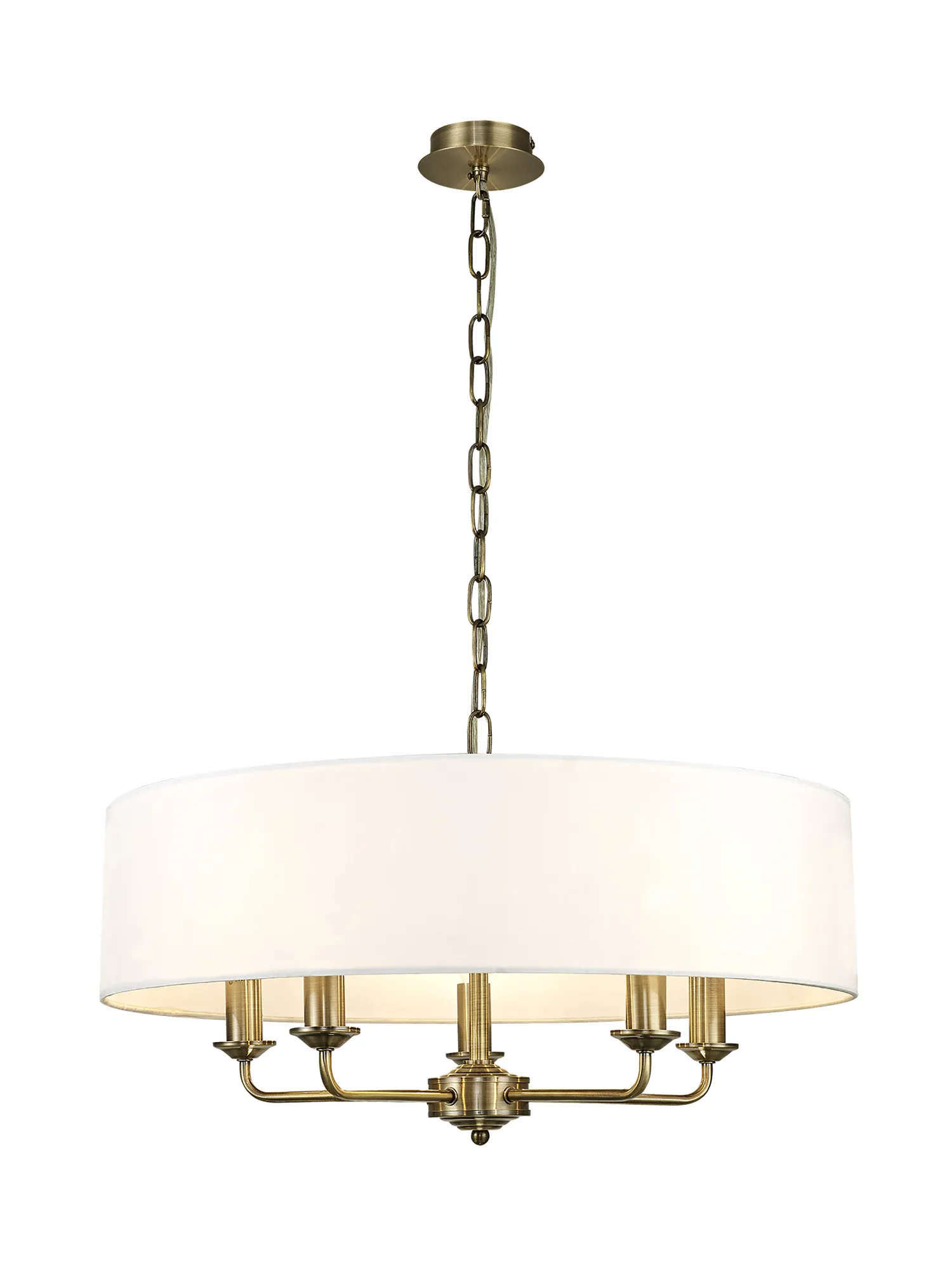 DK0028  Banyan 60cm 5 Light Pendant Antique Brass, White